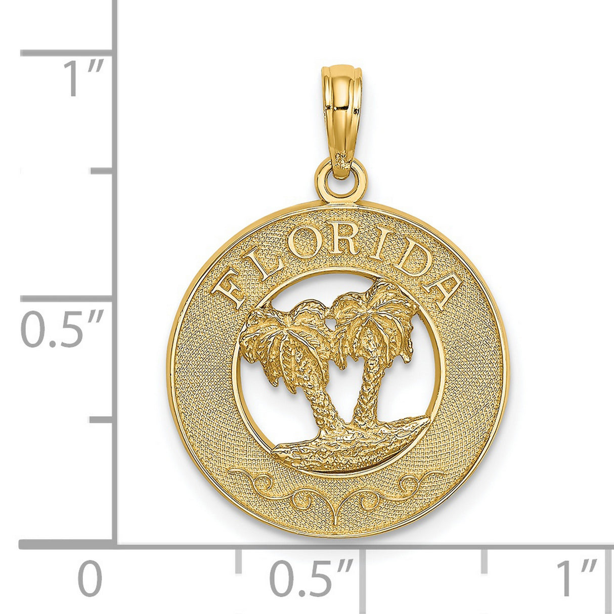 14k Yellow Gold Florida Pendant with Palm Tree, Textured State Outline Charm
