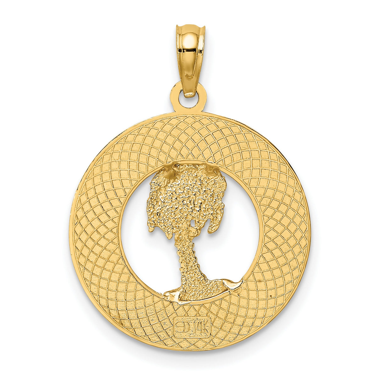 14k Yellow Gold Palm Tree Pendant with Cutout Tropical Design, Florida Travel Theme