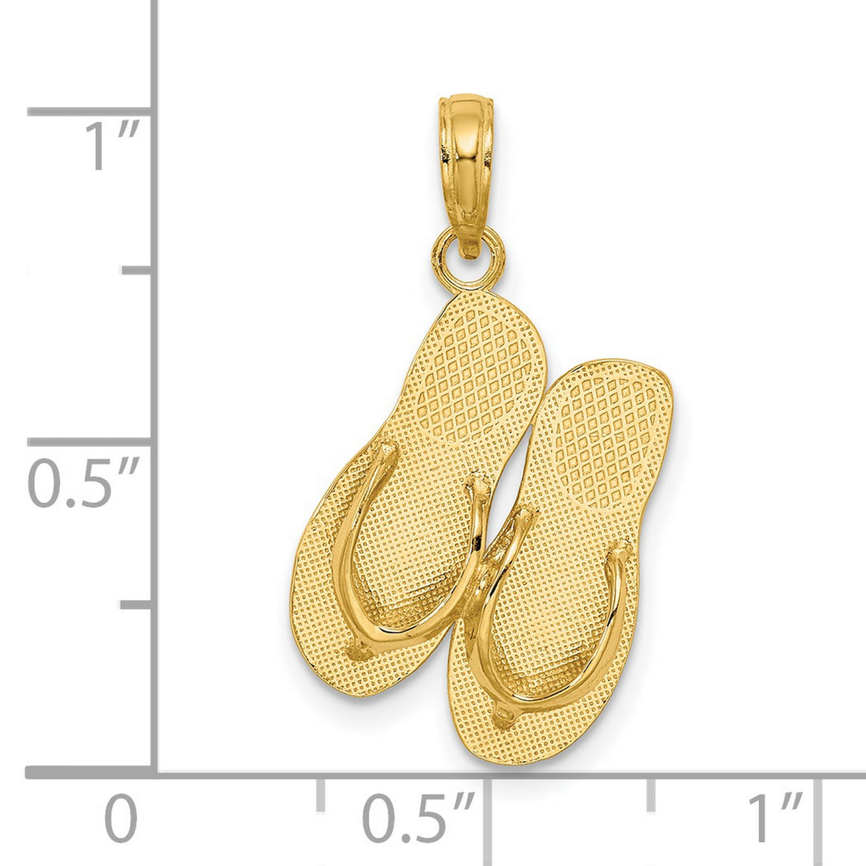 14k Yellow Gold Flip Flop Pendant with Textured Sole, Tropical Sandal Charm