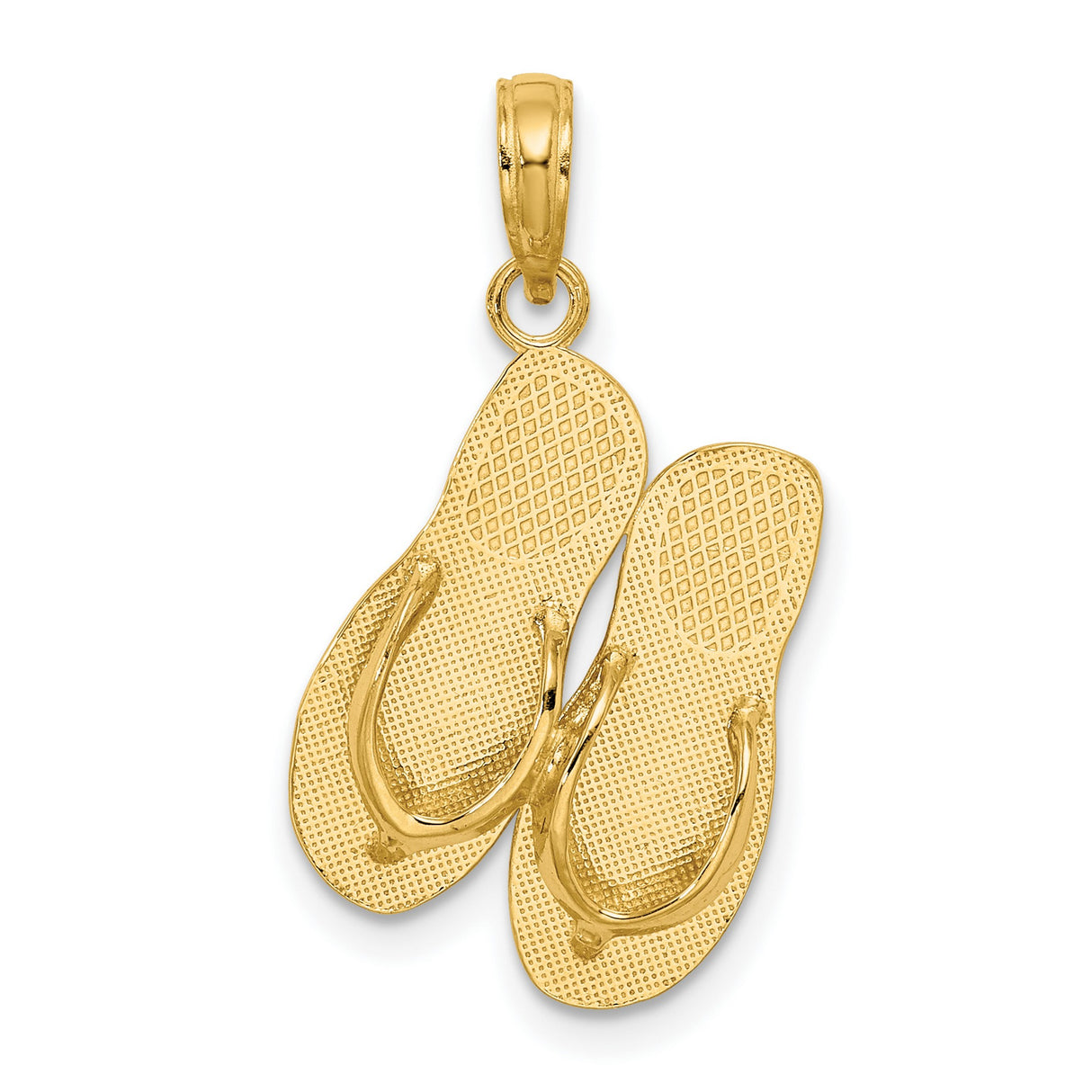 14k Yellow Gold Flip Flop Pendant with Textured Sole, Tropical Sandal Charm
