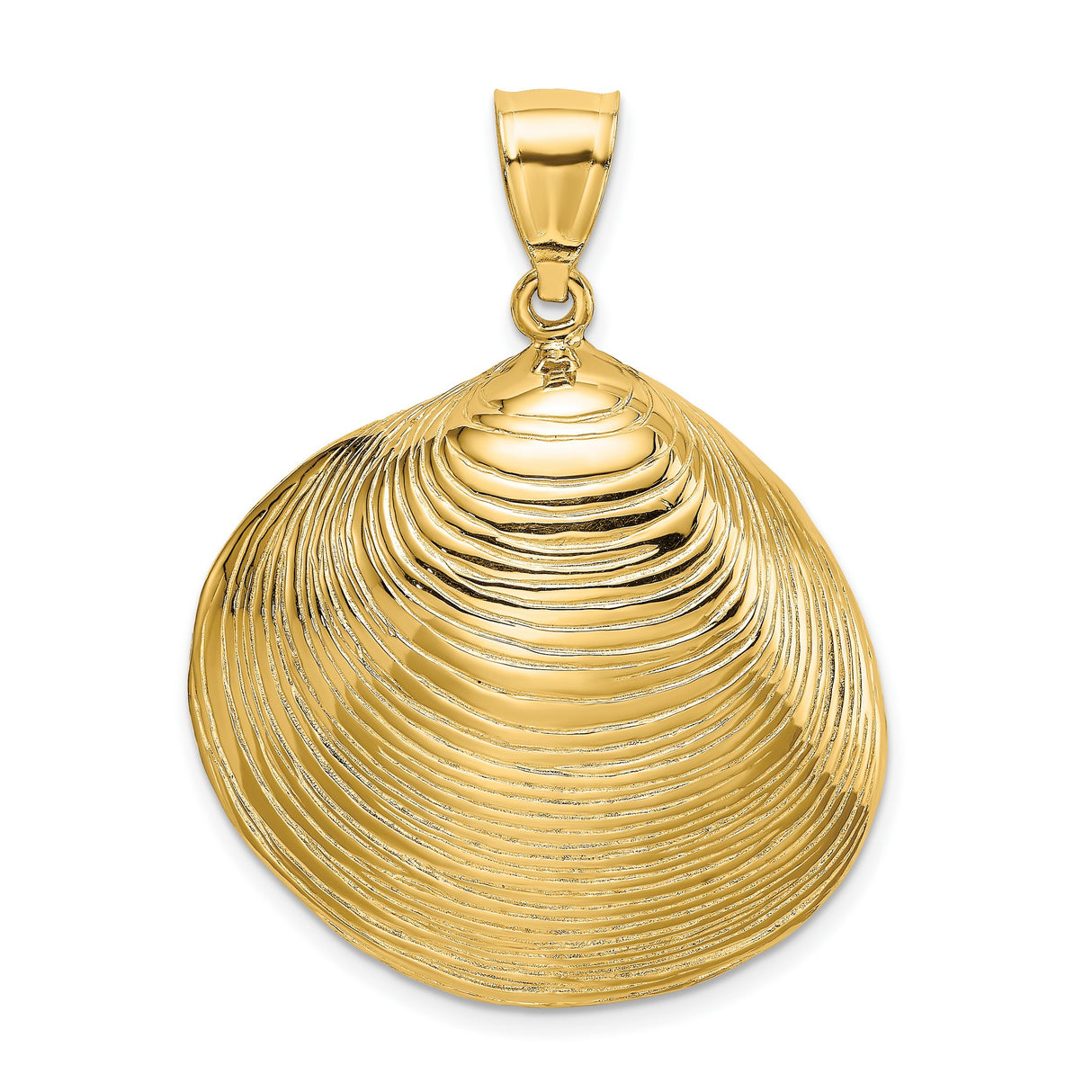14k Yellow Gold Seashell Pendant with Detailed Clam Shell Design, Nautical Beach Charm