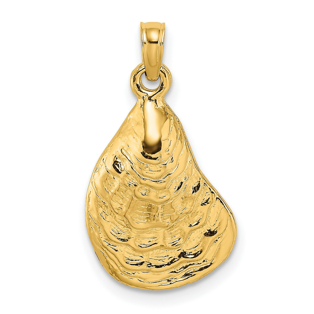 14k Yellow Gold Oyster Shell Pendant, Textured Coastal Ocean Charm for Women