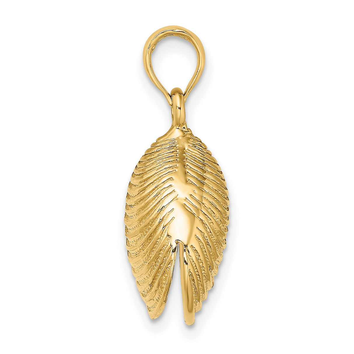 14k Yellow Gold Seashell Pendant, Textured Clam Shell Charm, Nautical Beach Jewelry for Women