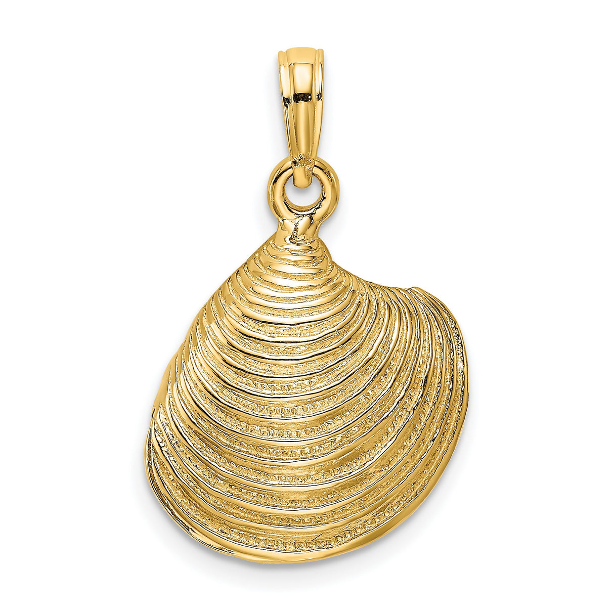14k Yellow Gold Seashell Pendant, Textured Clam Shell Charm, Nautical Beach Jewelry for Women