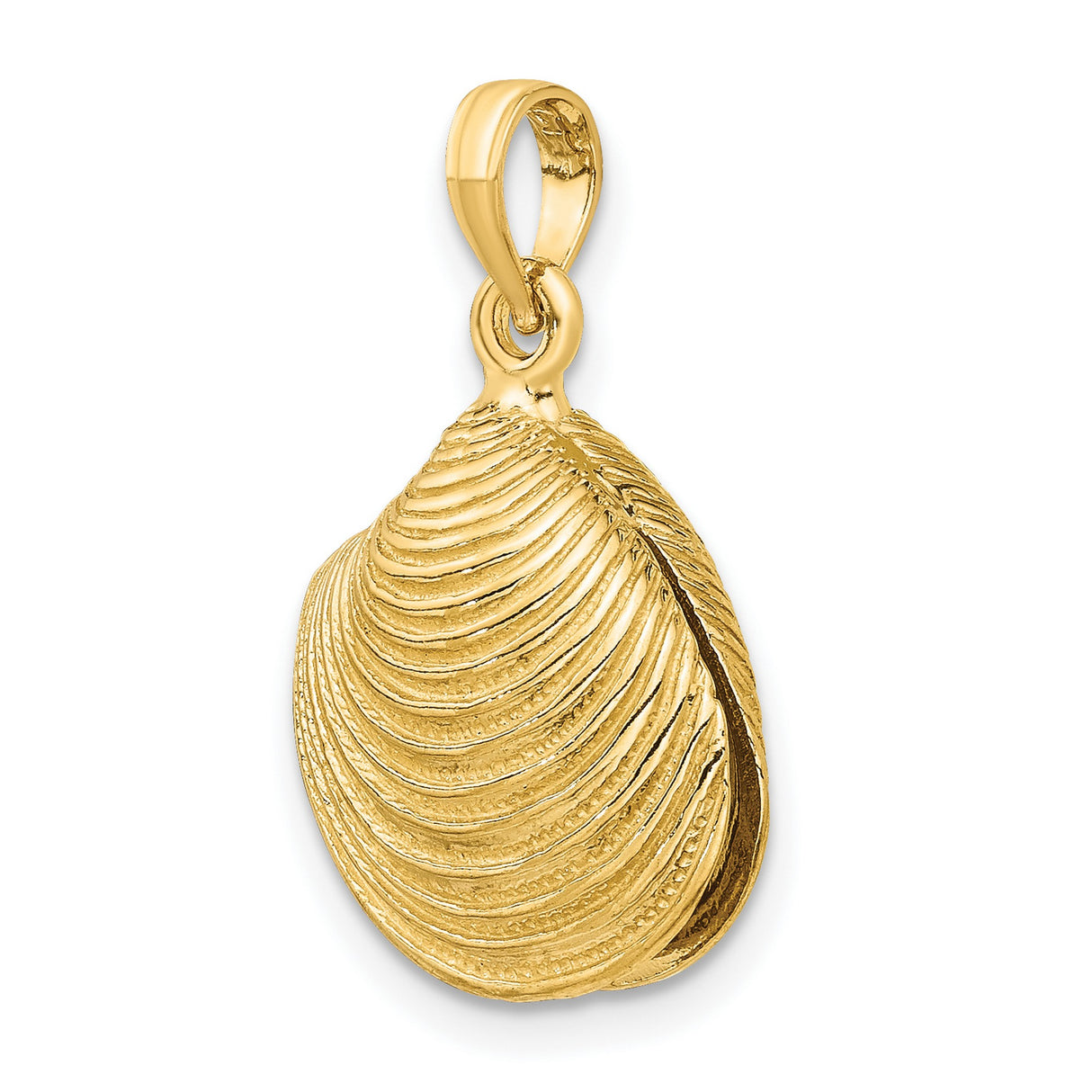 14k Yellow Gold Seashell Pendant, Textured Clam Shell Charm, Nautical Beach Jewelry for Women