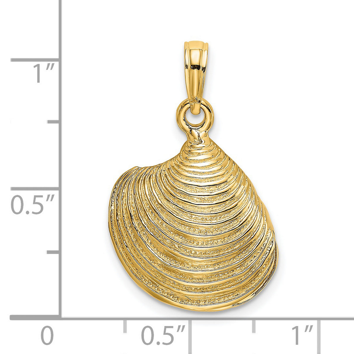 14k Yellow Gold Seashell Pendant, Textured Clam Shell Charm, Nautical Beach Jewelry for Women