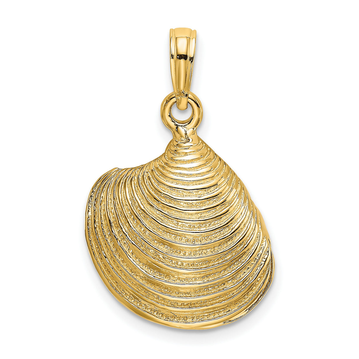 14k Yellow Gold Seashell Pendant, Textured Clam Shell Charm, Nautical Beach Jewelry for Women