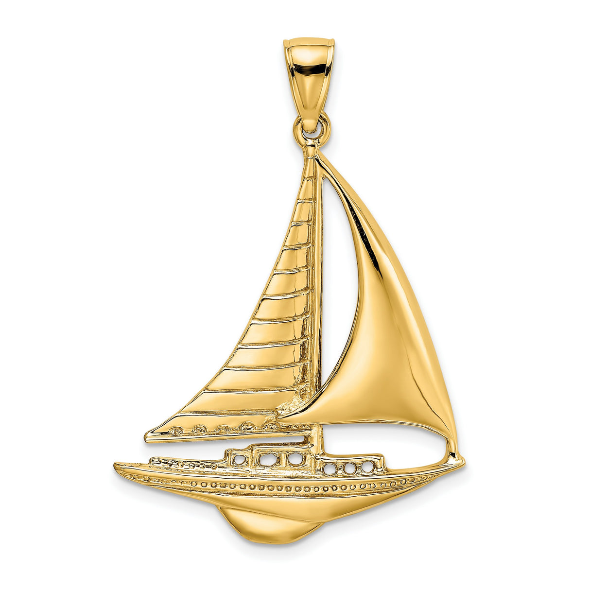 14k Yellow Gold Sailboat Pendant, Nautical Maritime Charm Symbolizing Freedom and Adventure