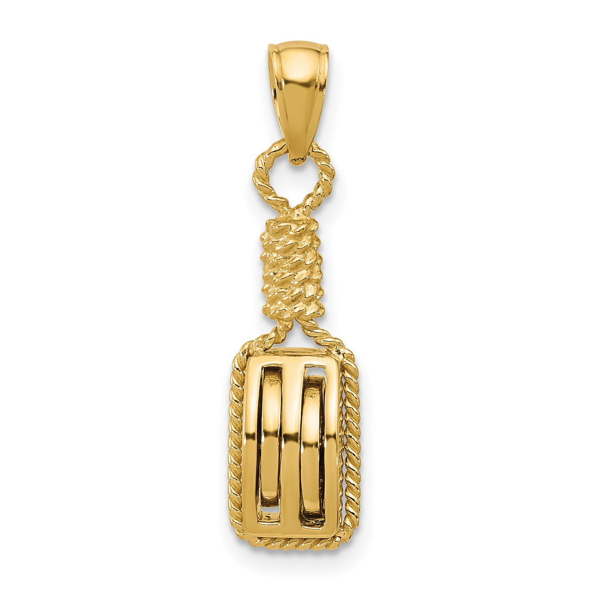 14k Yellow Gold Pendant, Rectangular Military Style with Rope Detail and Rank Insignia for Men