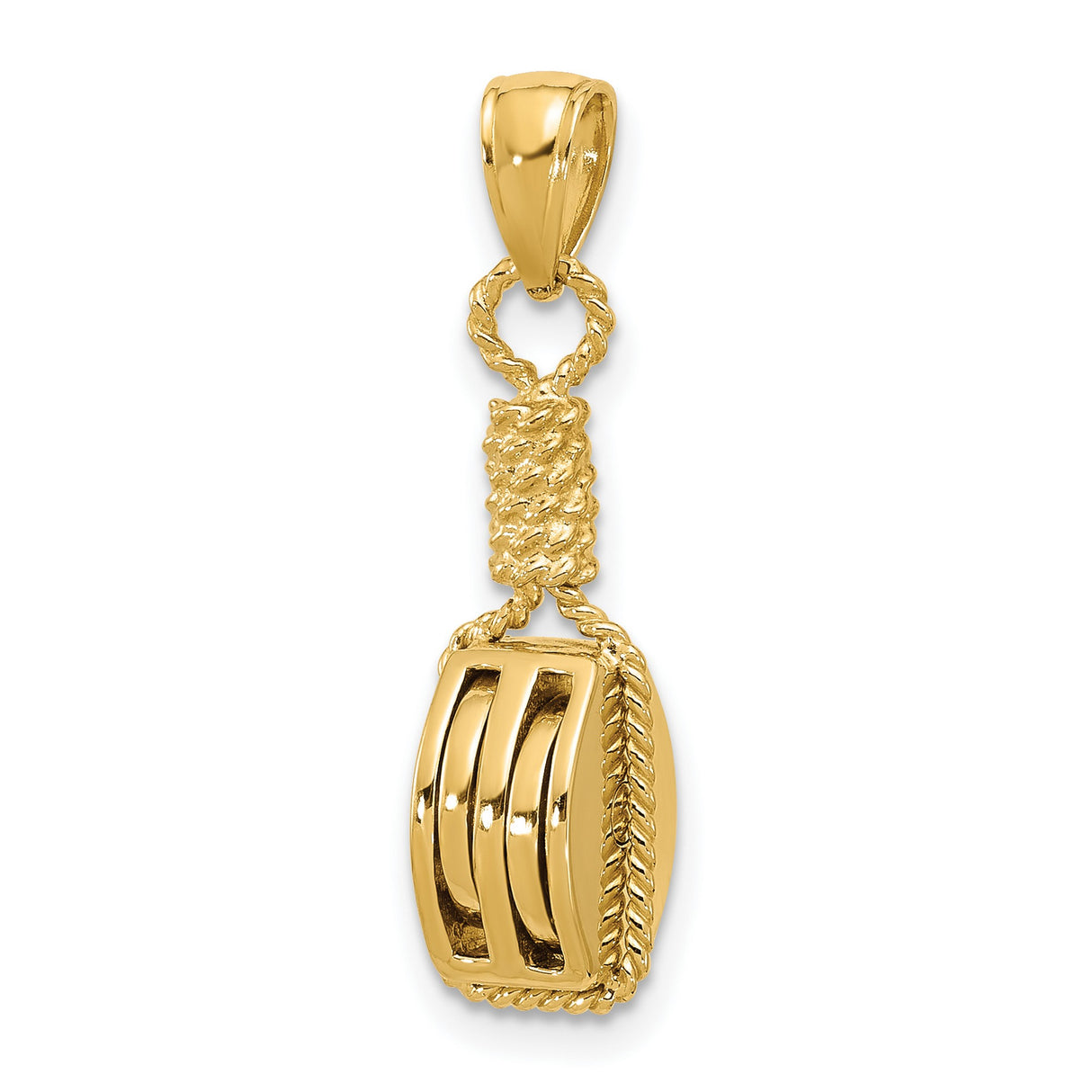 14k Yellow Gold Pendant, Rectangular Military Style with Rope Detail and Rank Insignia for Men