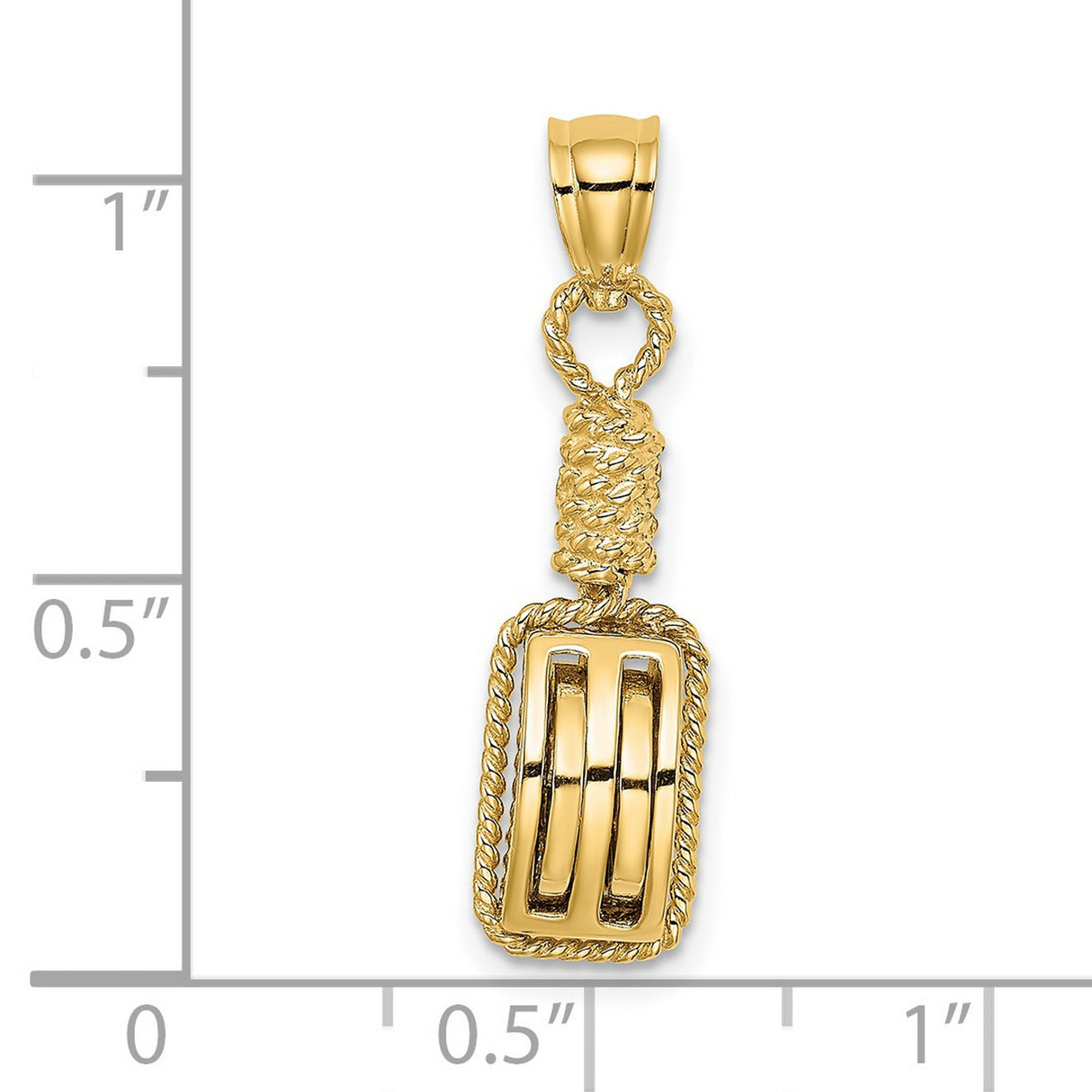 14k Yellow Gold Pendant, Rectangular Military Style with Rope Detail and Rank Insignia for Men