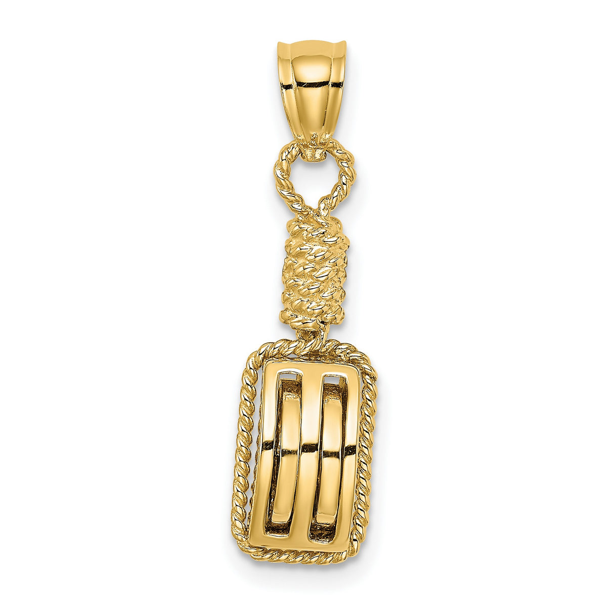 14k Yellow Gold Pendant, Rectangular Military Style with Rope Detail and Rank Insignia for Men