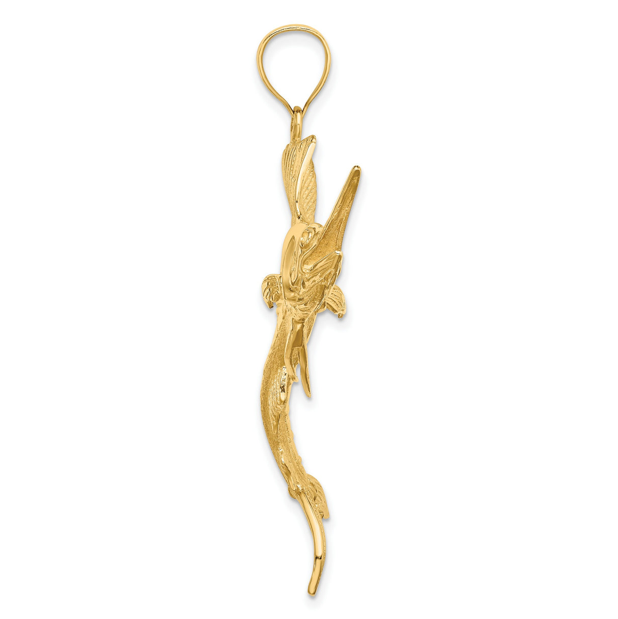 14k Yellow Gold Marlin Fish Pendant, Detailed Sailfish Charm, Nautical Sport Fishing Jewelry