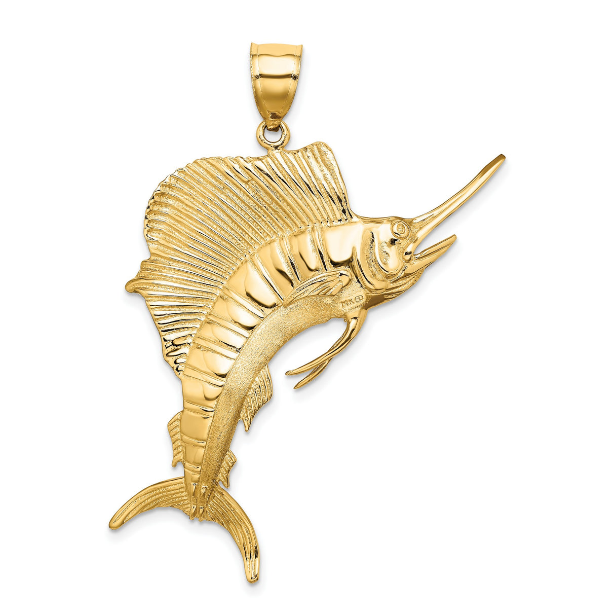14k Yellow Gold Marlin Fish Pendant, Detailed Sailfish Charm, Nautical Sport Fishing Jewelry