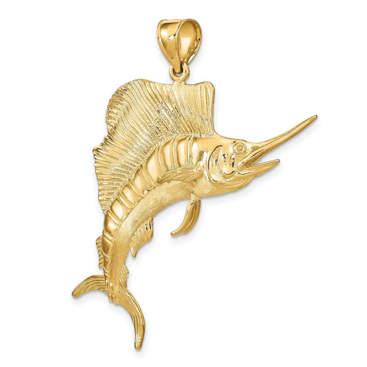 14k Yellow Gold Marlin Fish Pendant, Detailed Sailfish Charm, Nautical Sport Fishing Jewelry