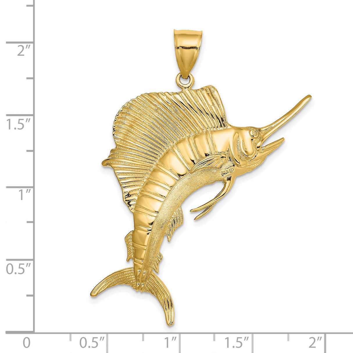 14k Yellow Gold Marlin Fish Pendant, Detailed Sailfish Charm, Nautical Sport Fishing Jewelry