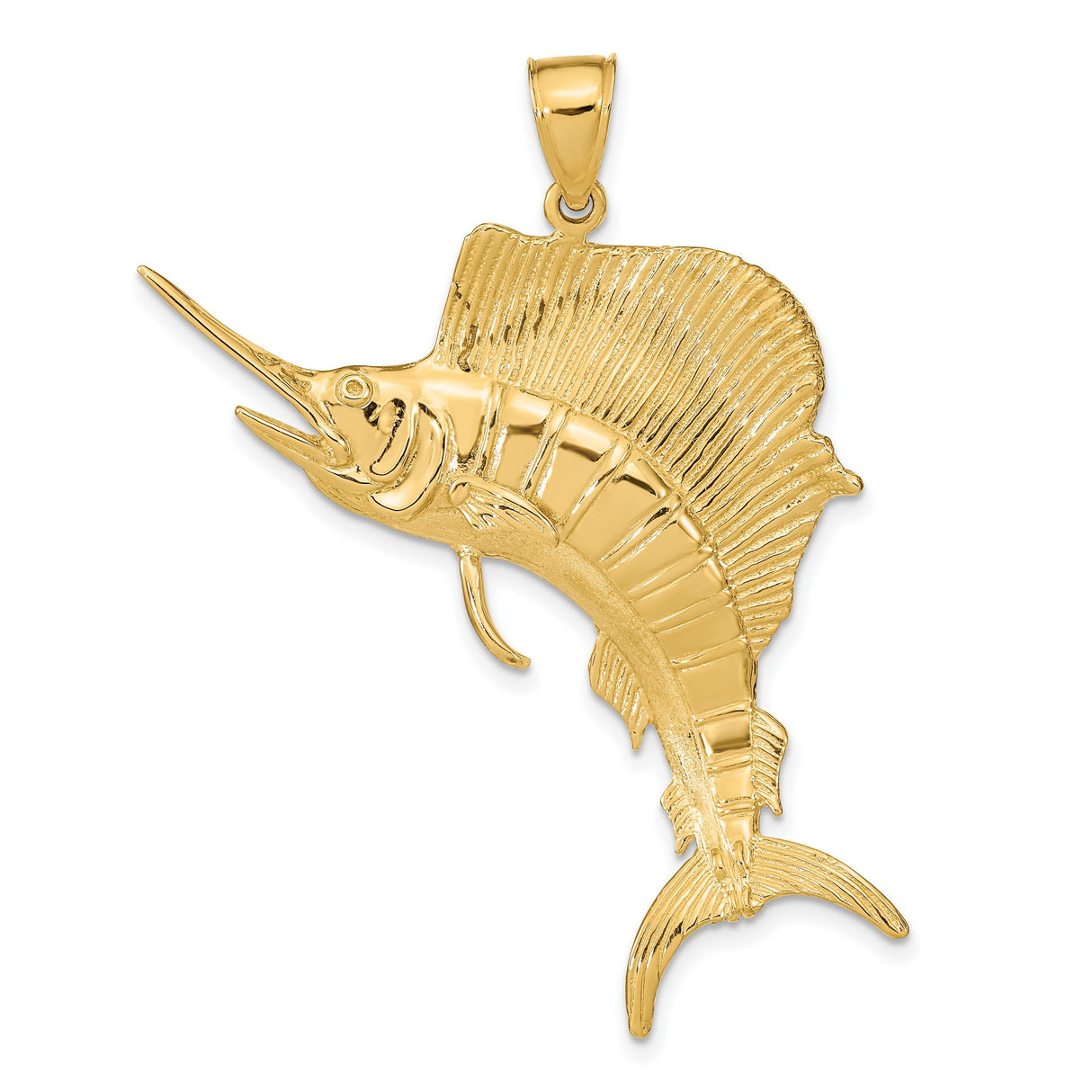 14k Yellow Gold Marlin Fish Pendant, Detailed Sailfish Charm, Nautical Sport Fishing Jewelry