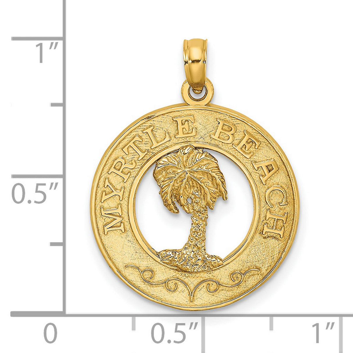 14k Yellow Gold Palm Tree Pendant, Myrtle Beach Tropical Travel Charm for Women or Unisex Wear
