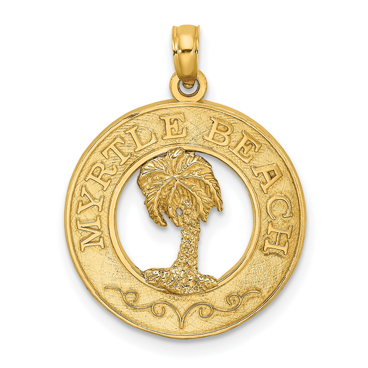 14k Yellow Gold Palm Tree Pendant, Myrtle Beach Tropical Travel Charm for Women or Unisex Wear