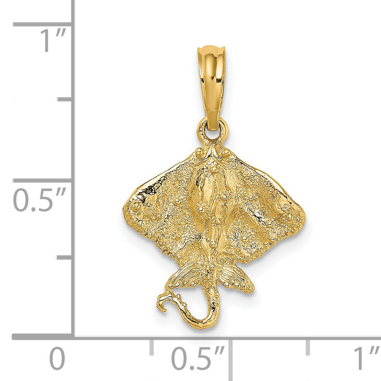 14k Yellow Gold Stingray Pendant, Textured Marine Life Charm, Ocean Animal Jewelry