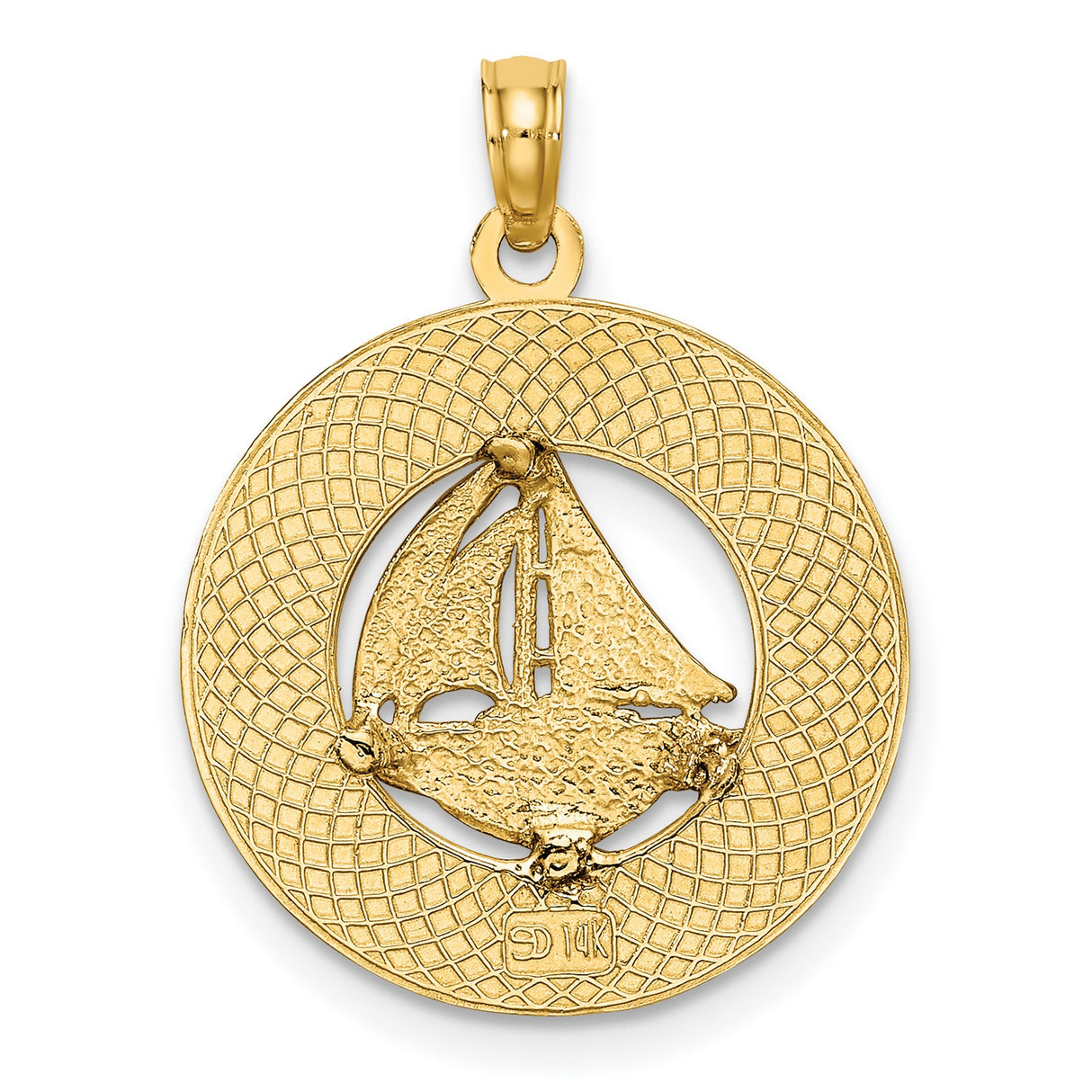 14k Yellow Gold Pendant with Newport Rhode Island Sailboat Medallion, Nautical Theme