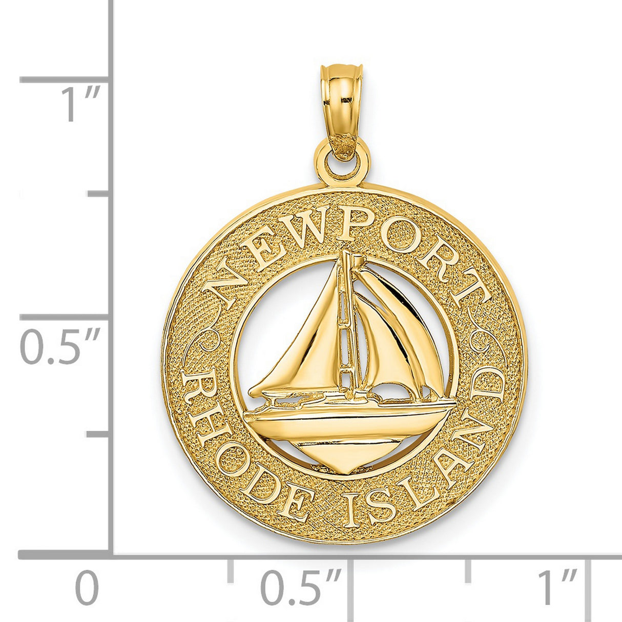 14k Yellow Gold Pendant with Newport Rhode Island Sailboat Medallion, Nautical Theme