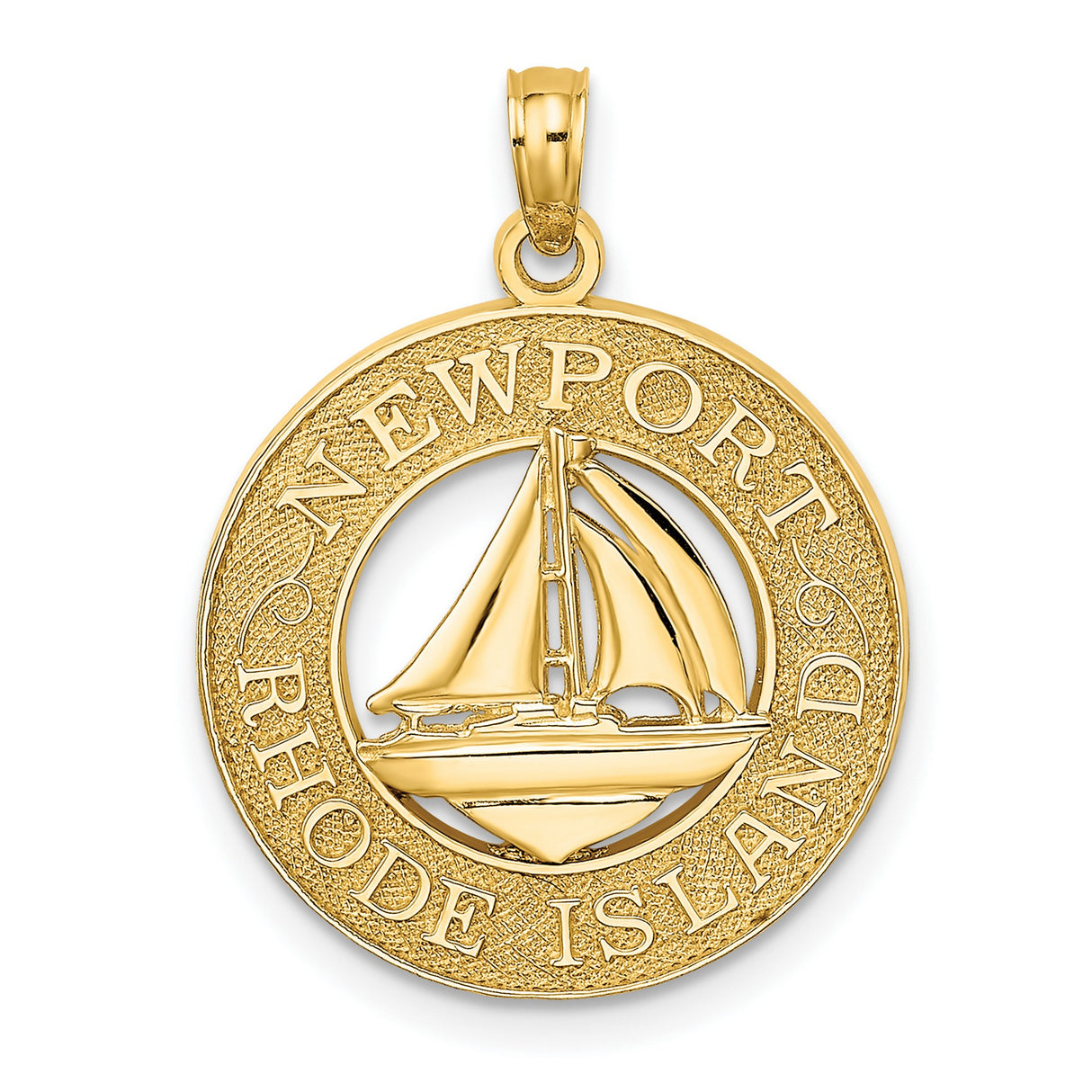 14k Yellow Gold Pendant with Newport Rhode Island Sailboat Medallion, Nautical Theme