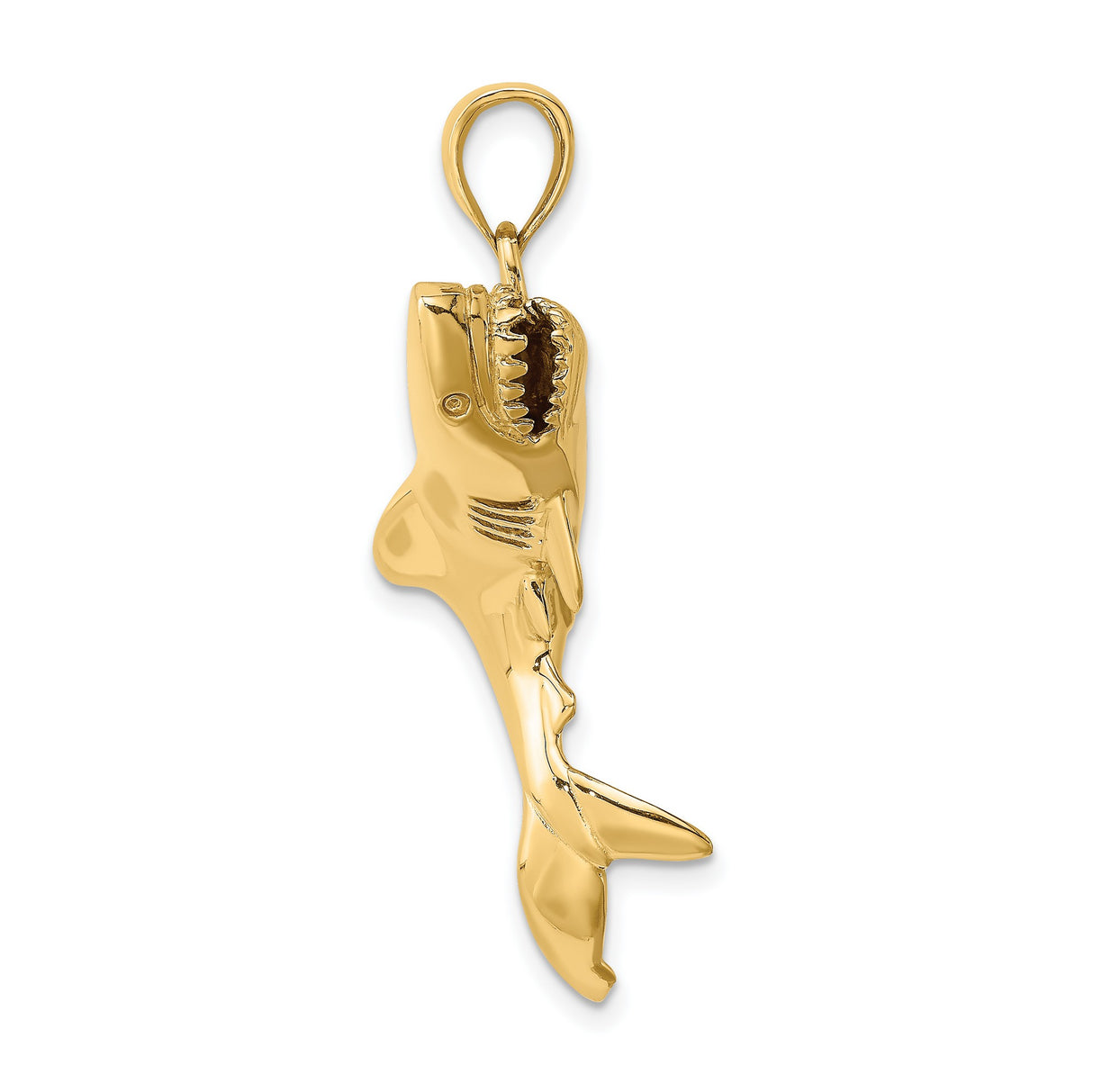 14k Yellow Gold Shark Pendant, Detailed Great White Design, Nautical Marine Life Jewelry