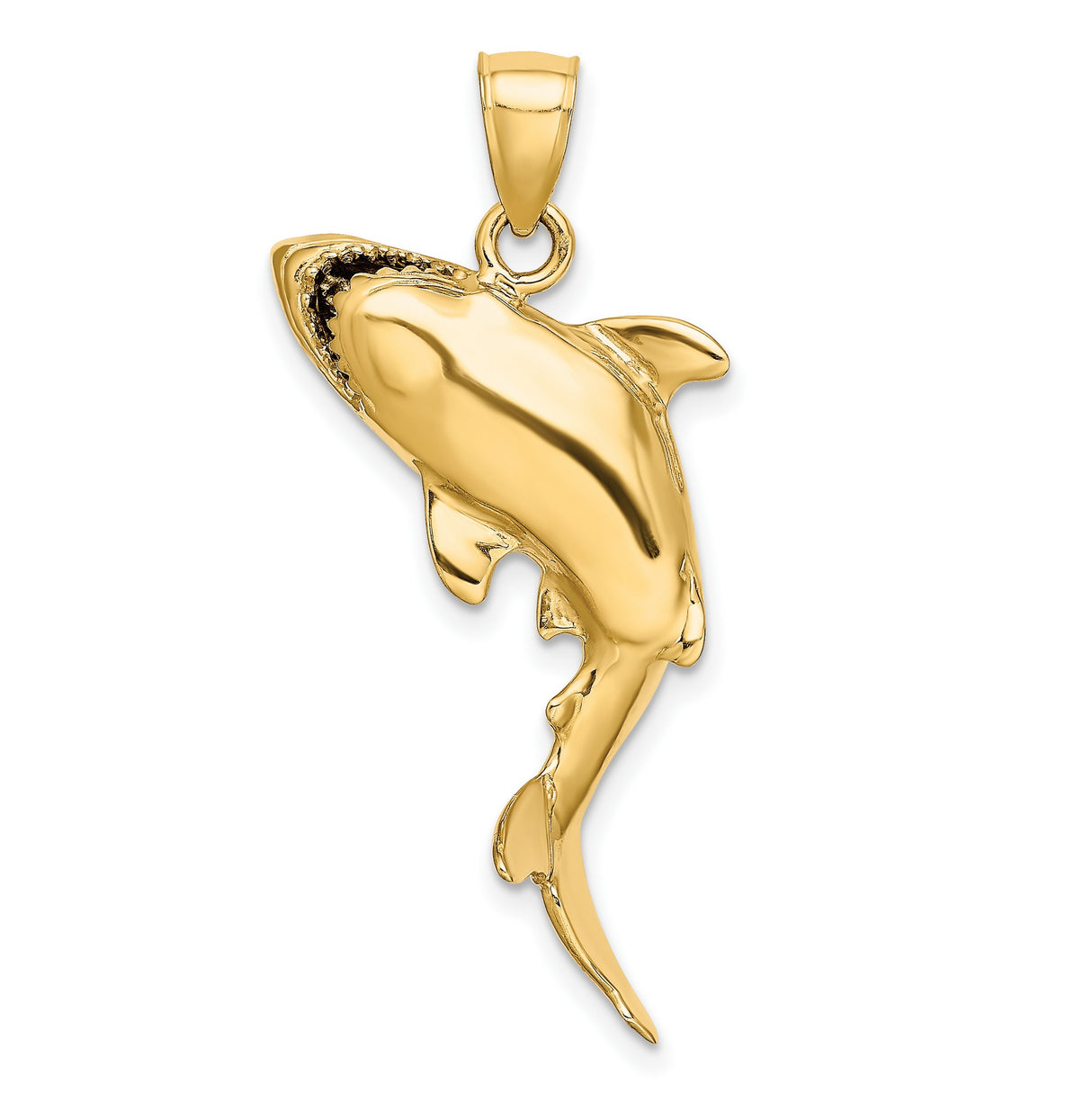 14k Yellow Gold Shark Pendant, Detailed Great White Design, Nautical Marine Life Jewelry