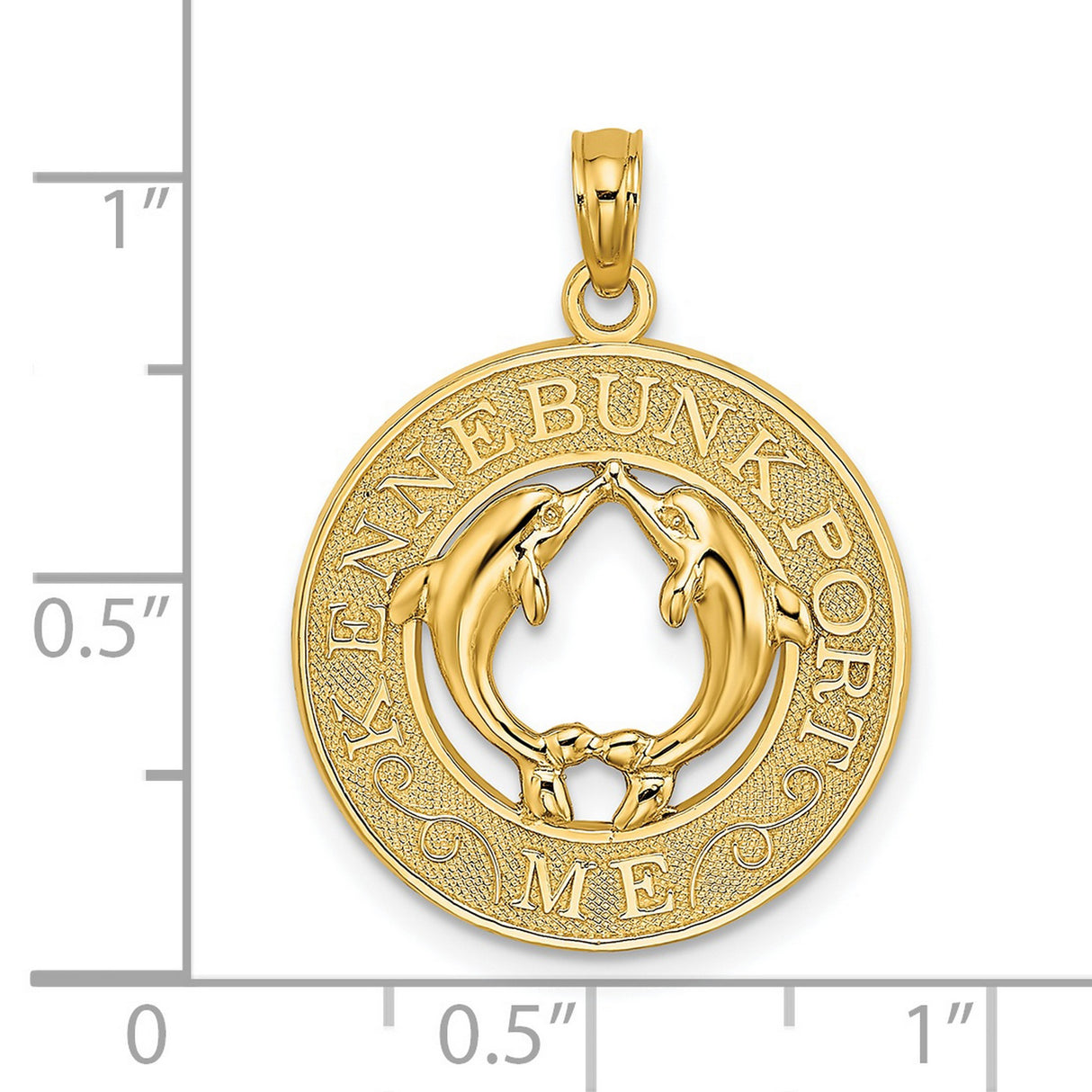 14k Yellow Gold Dolphin Pendant, Two Dolphins Touching Fins in Circle, Nautical Ocean Theme