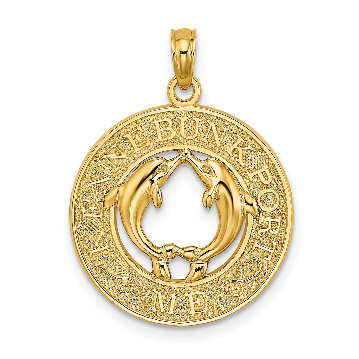 14k Yellow Gold Dolphin Pendant, Two Dolphins Touching Fins in Circle, Nautical Ocean Theme