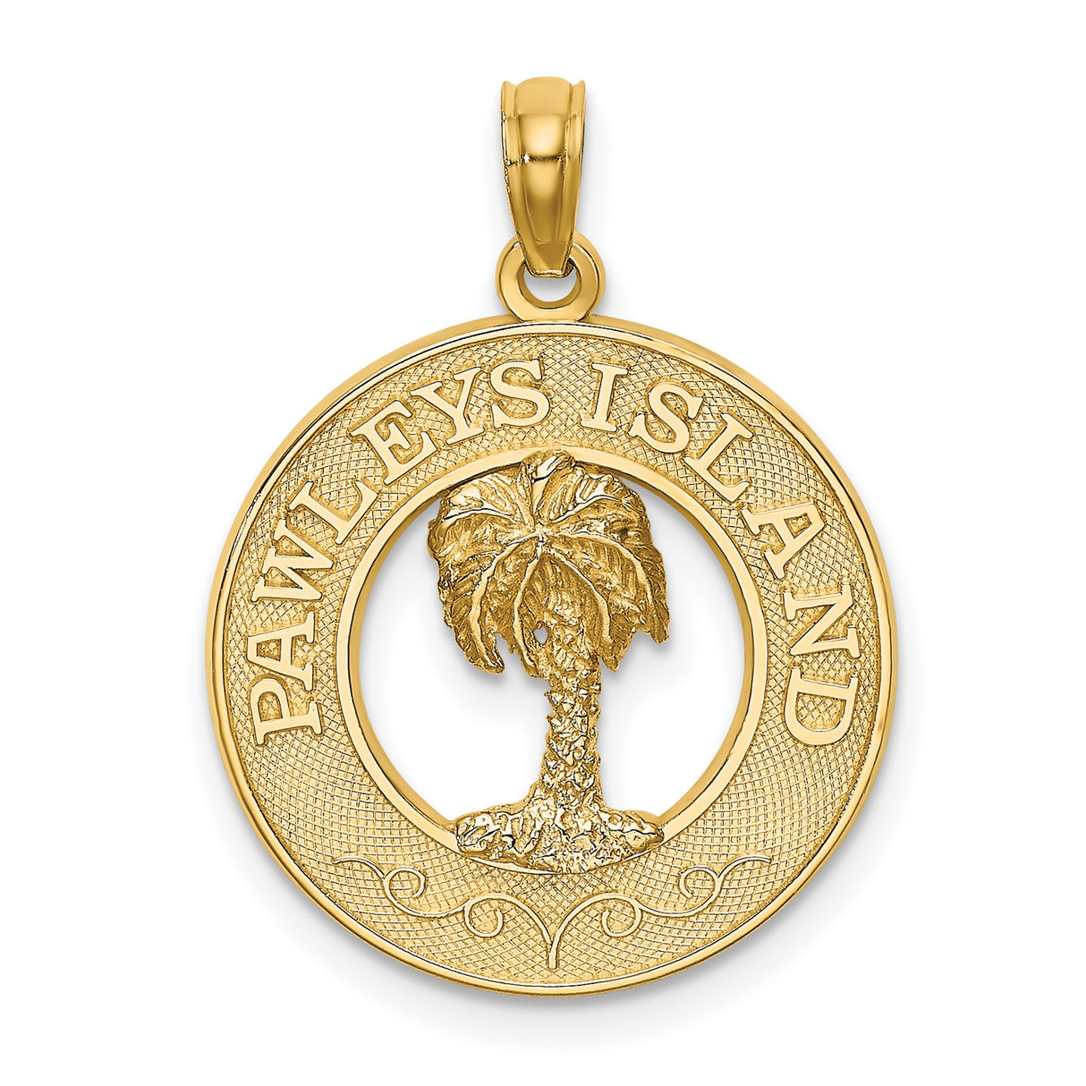 14k Yellow Gold Palm Tree Pendant, Tropical Island Charm with Detailed Design