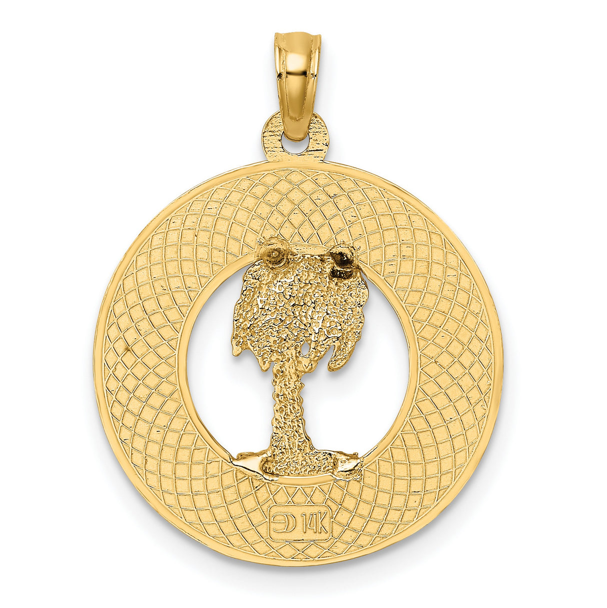 14k Yellow Gold Palm Tree Pendant with Charleston Cutout Design and Lettering