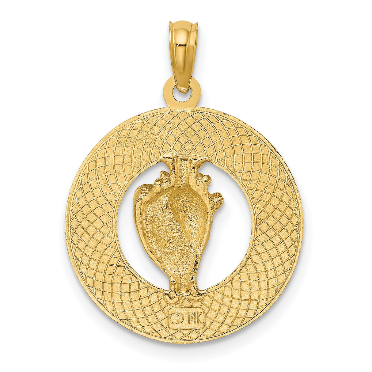 14k Yellow Gold Jamaica Conch Shell Pendant with Raised Lettering, Caribbean Island Charm