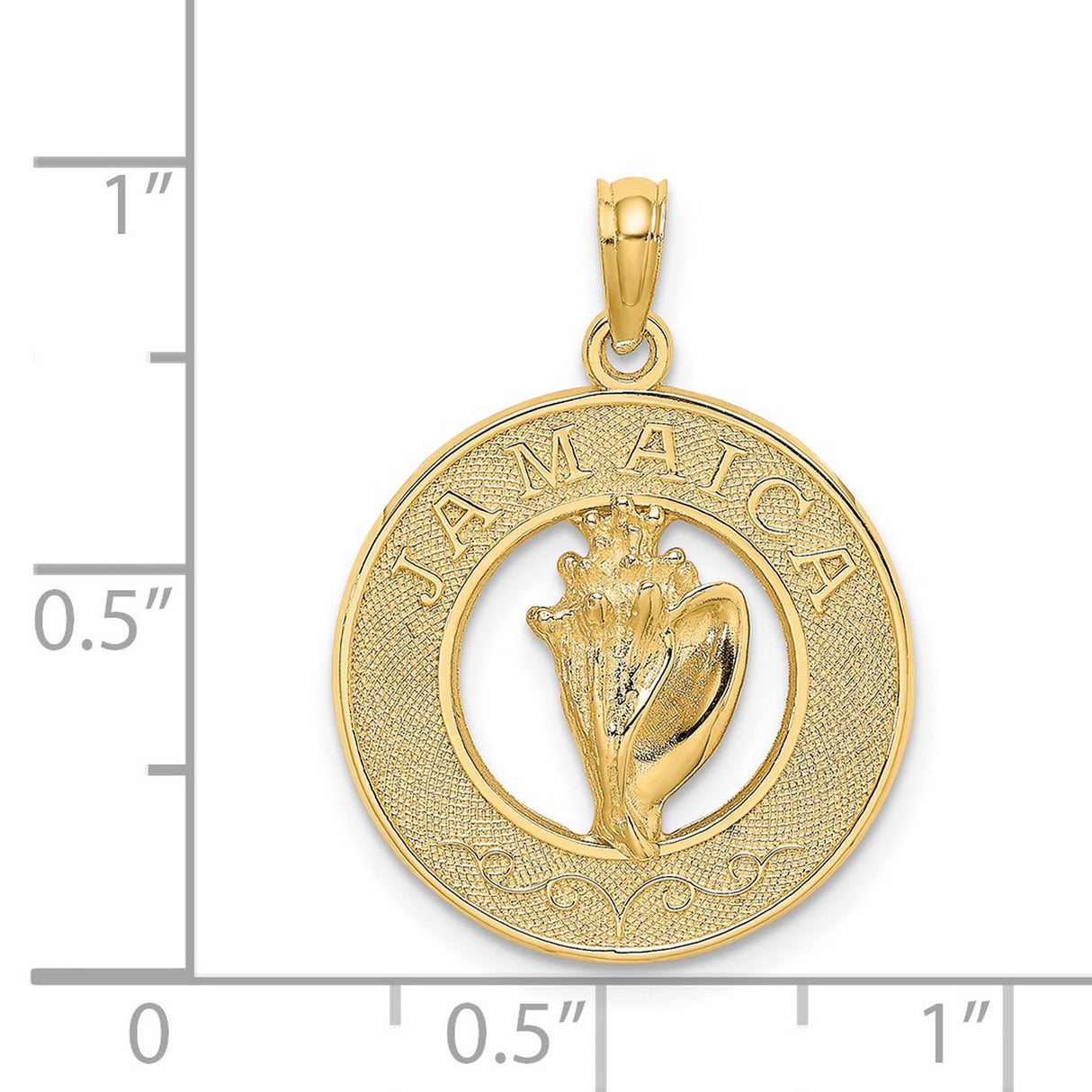 14k Yellow Gold Jamaica Conch Shell Pendant with Raised Lettering, Caribbean Island Charm