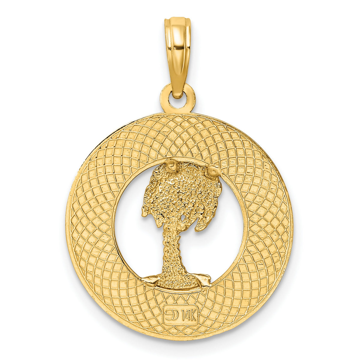 14k Yellow Gold Saint Augustine Pendant with Palm Tree Design, Round Religious Charm