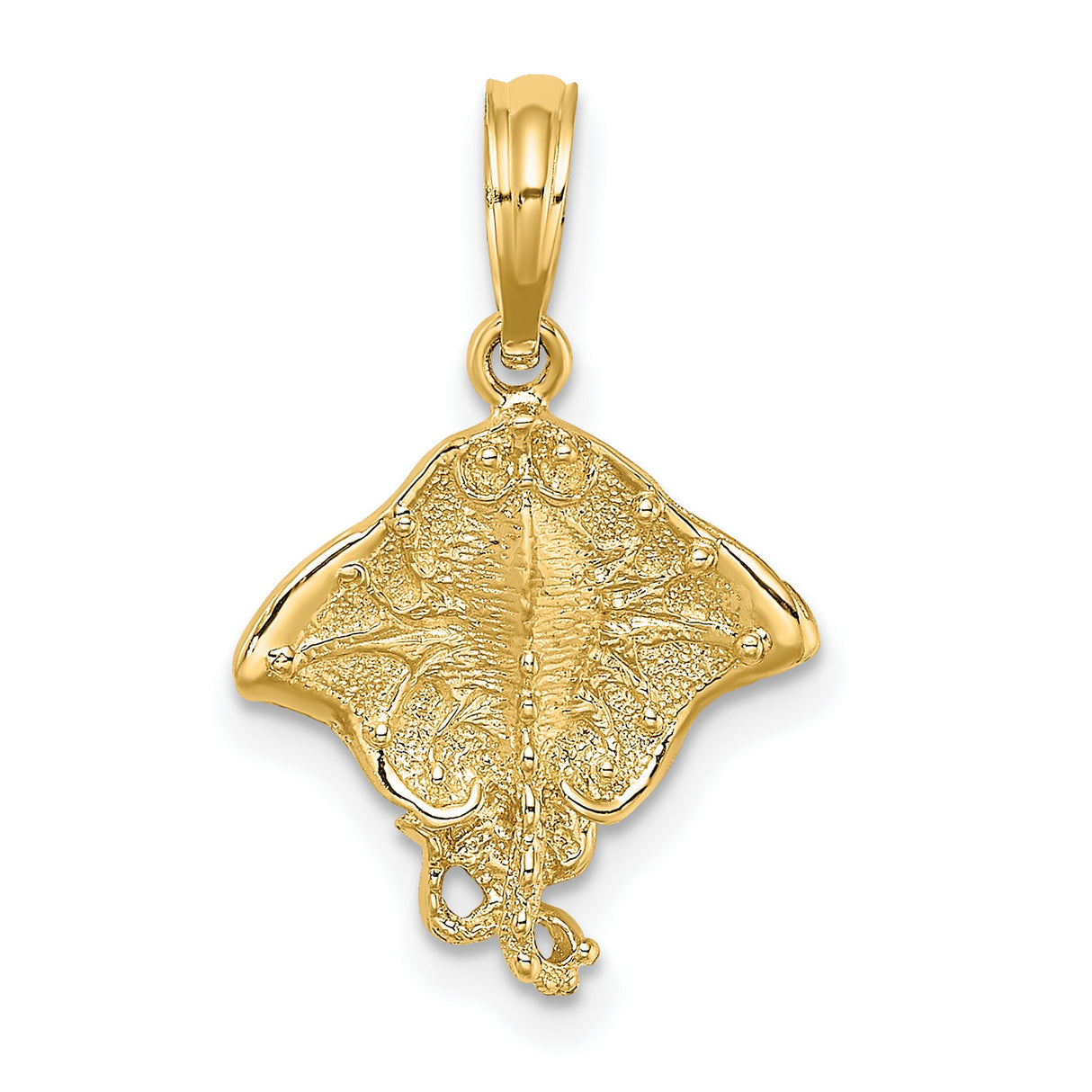 14k Yellow Gold Manta Ray Pendant, Detailed Ocean-Inspired Sea Creature Design