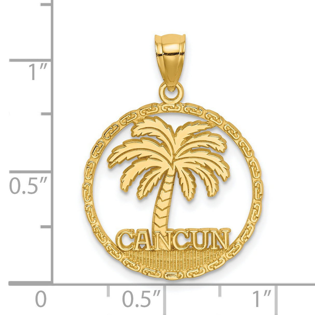 14k Yellow Gold Palm Tree Pendant, Cancun Travel Souvenir Tropical Charm
