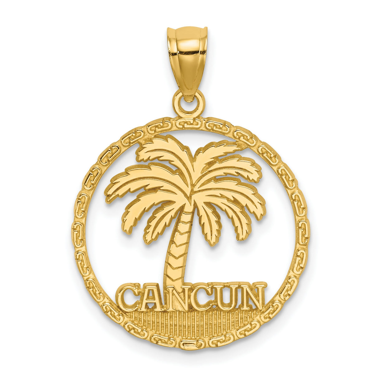 14k Yellow Gold Palm Tree Pendant, Cancun Travel Souvenir Tropical Charm