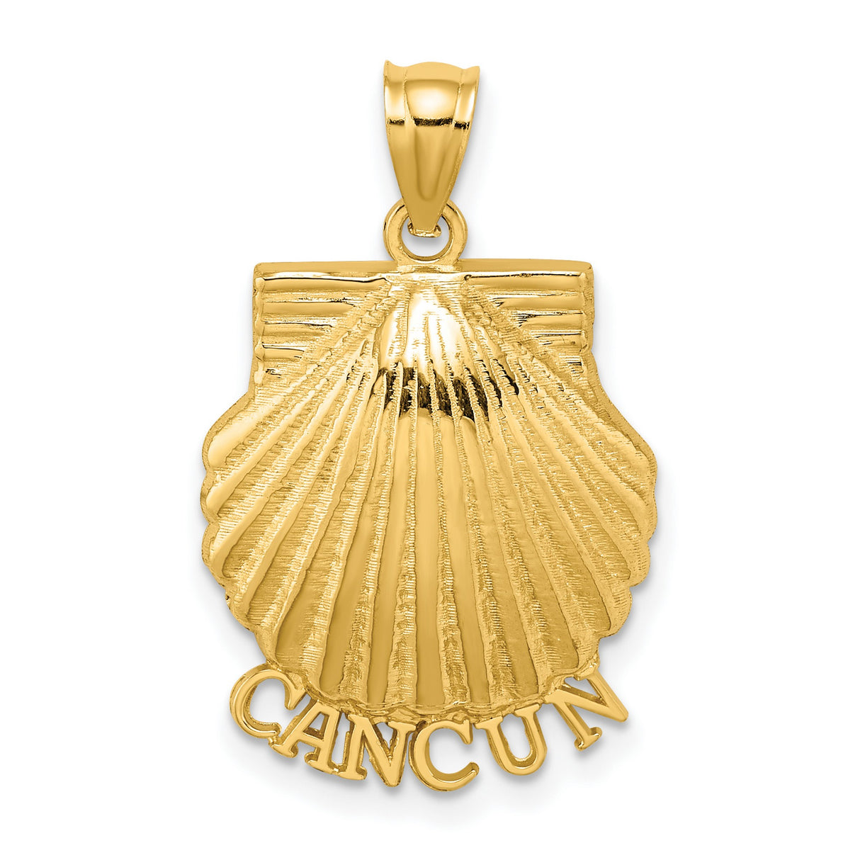 14k Yellow Gold Scallop Shell Pendant, Cancun Beach Charm, Coastal Vacation Jewelry