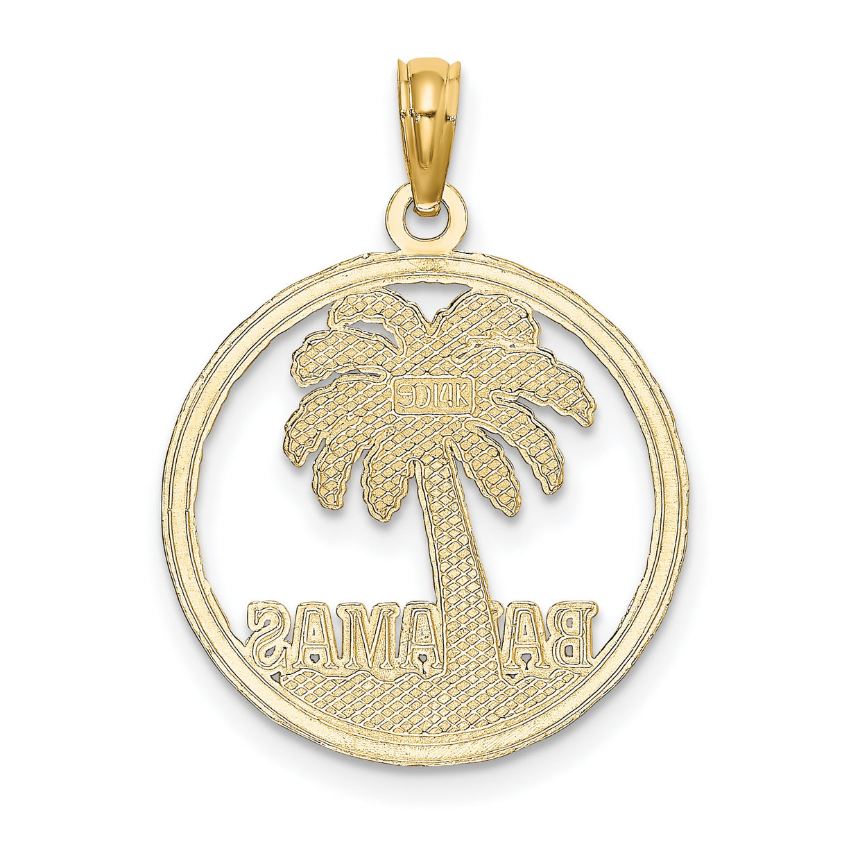 14k Yellow Gold Bahamas Palm Tree Pendant, Tropical Beach Island Travel Charm, Unisex Jewelry
