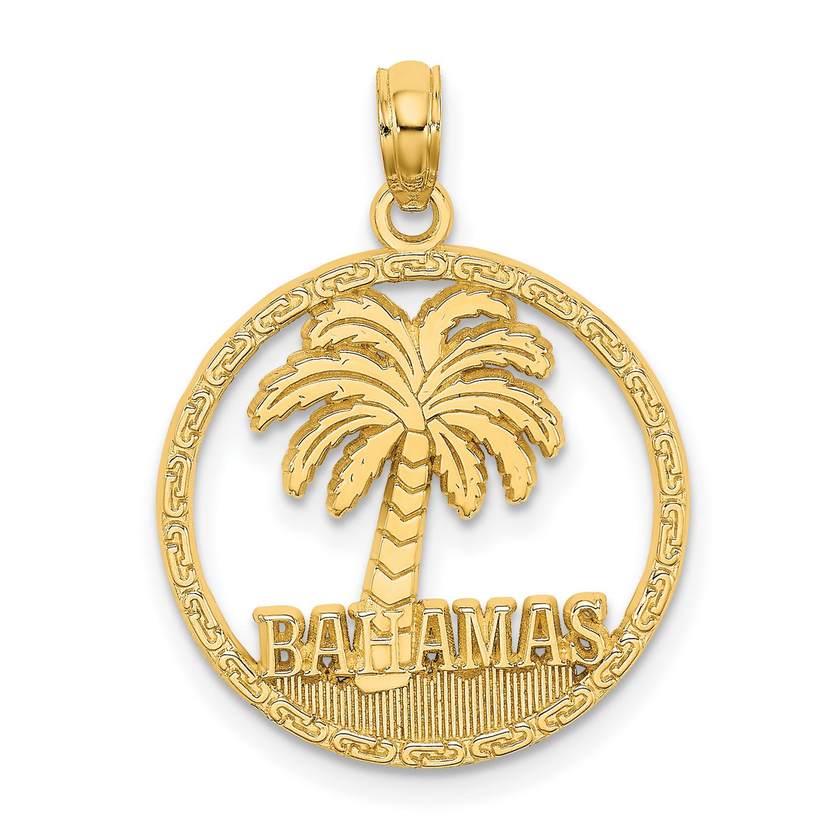 14k Yellow Gold Bahamas Palm Tree Pendant, Tropical Beach Island Travel Charm, Unisex Jewelry