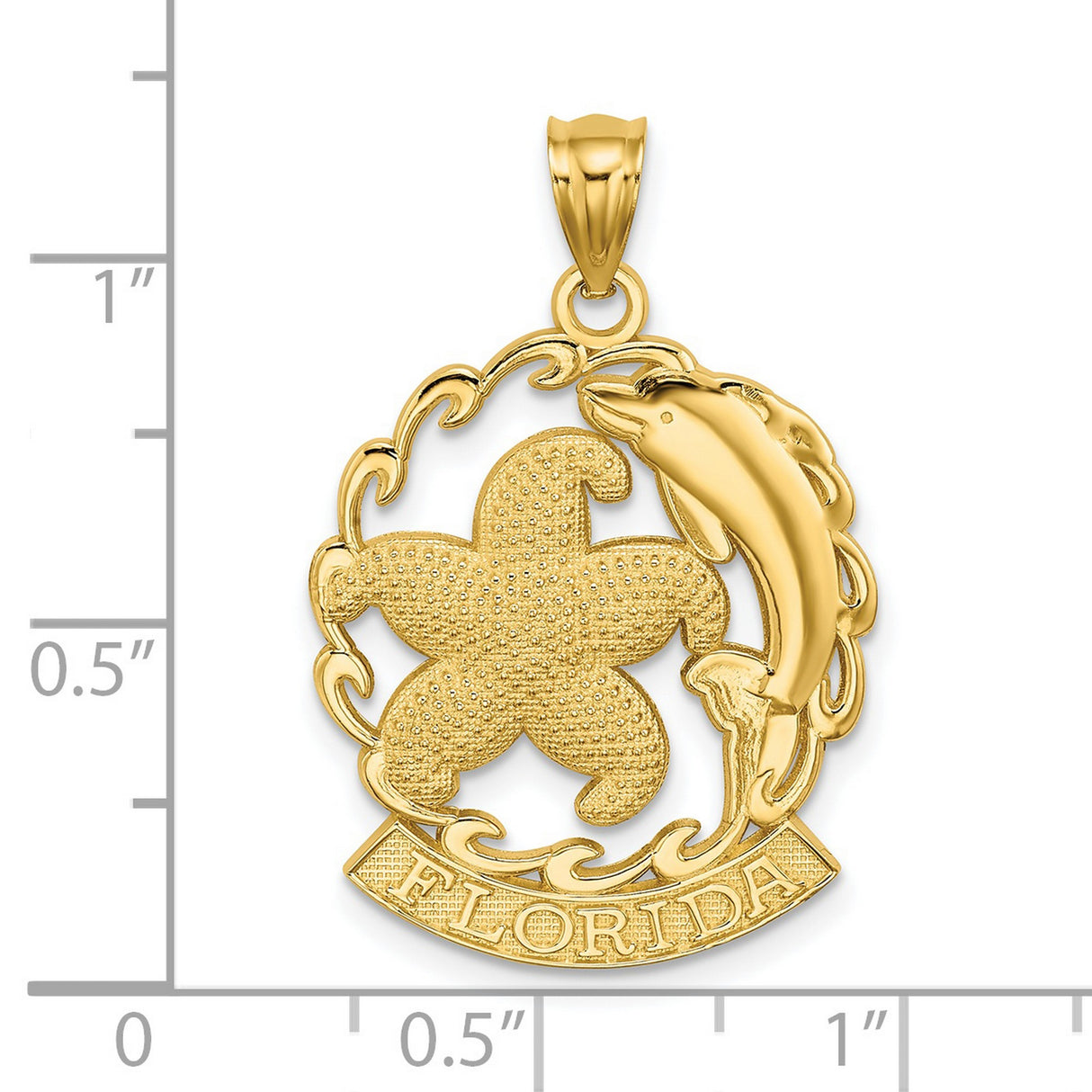 14k Yellow Gold Pendant with Dolphin, Starfish, and Ocean Wave Details, Nautical Beach Charm