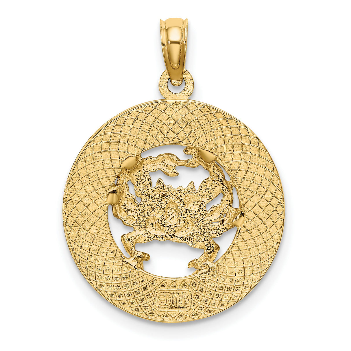 14k Yellow Gold Crab Pendant with Turks and Caicos Engraving, Nautical Island Jewelry