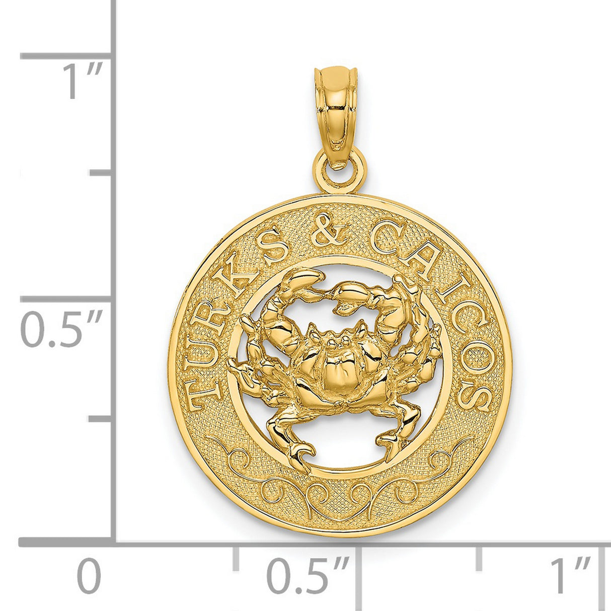 14k Yellow Gold Crab Pendant with Turks and Caicos Engraving, Nautical Island Jewelry