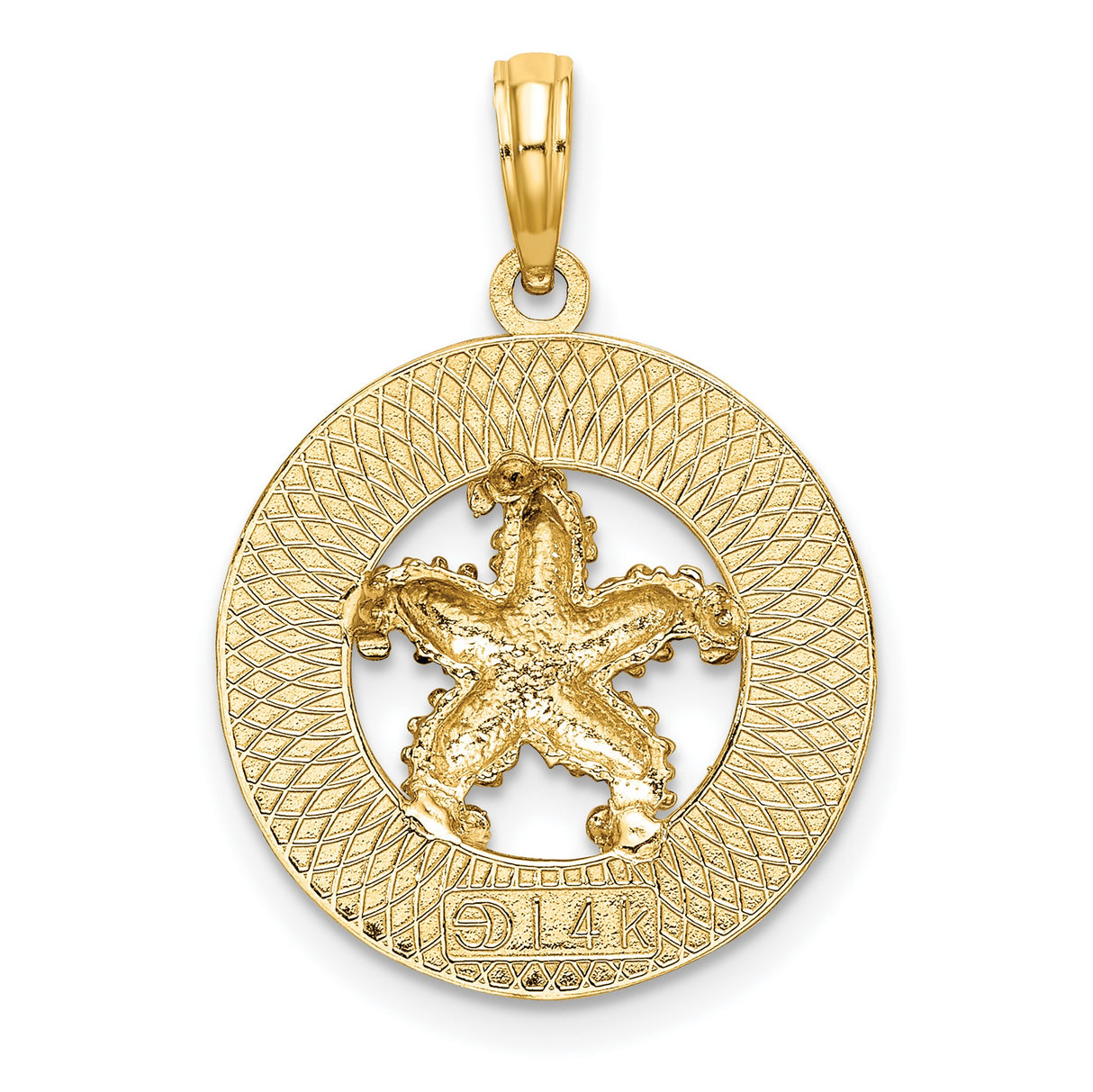 14k Yellow Gold Cape Cod Pendant with Textured Starfish, Nautical Beach Theme Charm