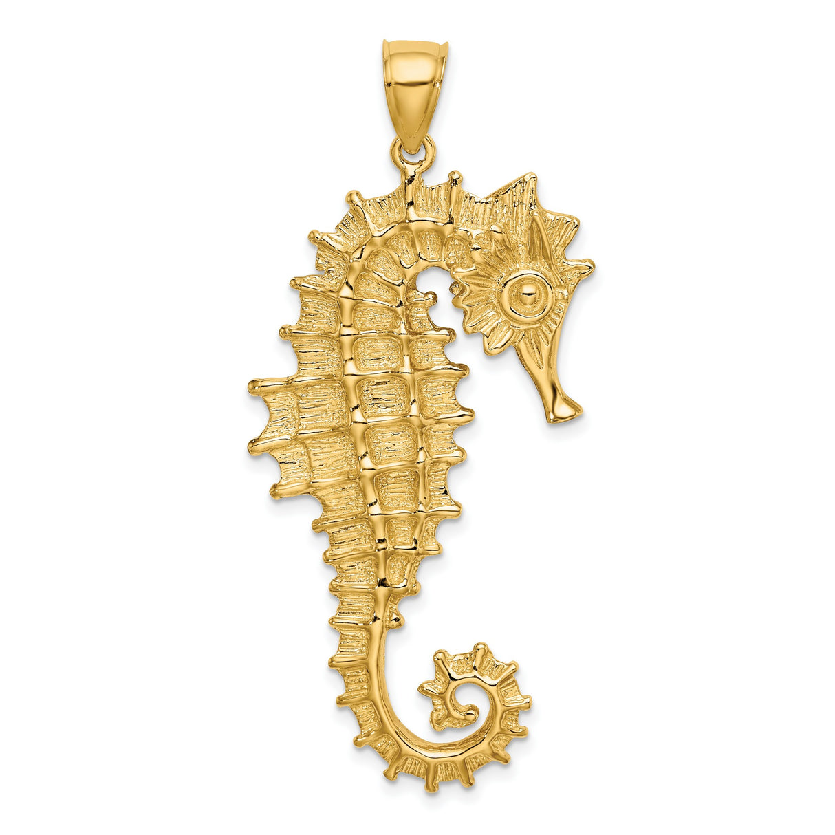 14k Yellow Gold Seahorse Pendant, Textured Marine Animal Charm, Nautical Jewelry for Women or Unisex