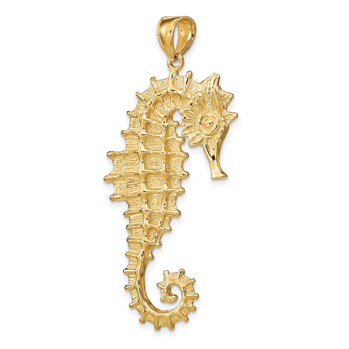 14k Yellow Gold Seahorse Pendant, Textured Marine Animal Charm, Nautical Jewelry for Women or Unisex