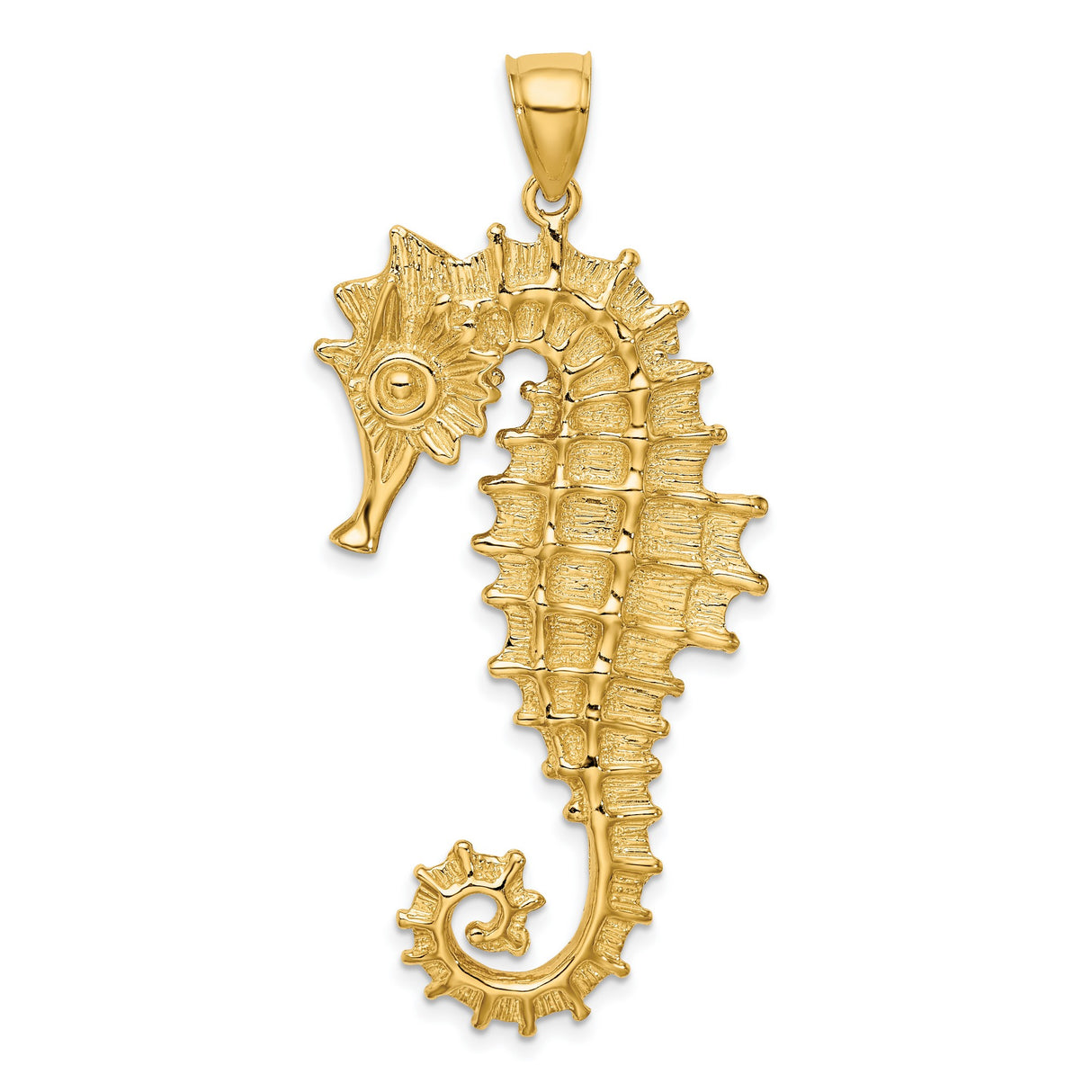 14k Yellow Gold Seahorse Pendant, Textured Marine Animal Charm, Nautical Jewelry for Women or Unisex