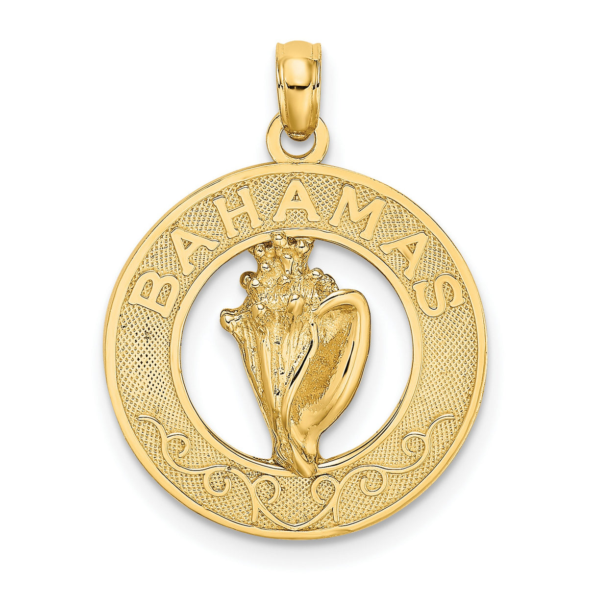 14k Yellow Gold Bahamas Pendant with Conch Shell Design, Tropical Island Charm